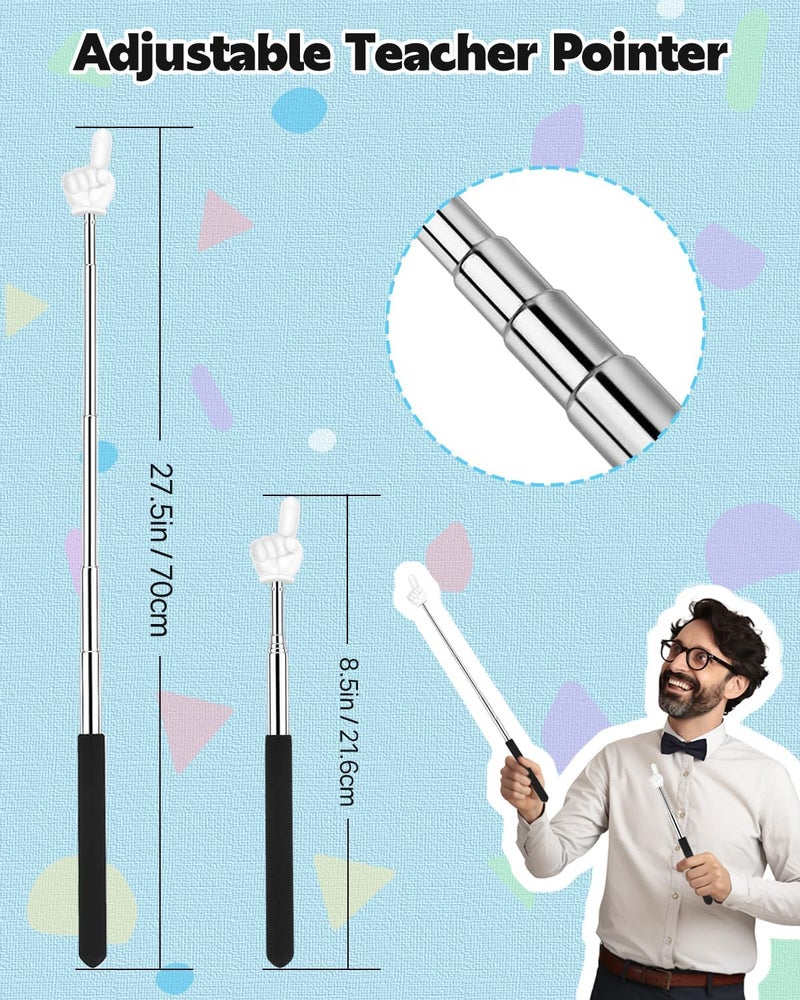 Dumero Retractable Teacher Pointer for Classroom Kids Reading, Extendable Finger Pointer Stick, School Collapsible Telescoping Long Hand Pointing Stick, Classroom Must Have Supplies Essentials, 2 Pack - Image 2
